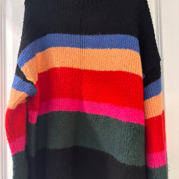 Fantastic Fawn Black Colorblock Stripe Mock Neck Fuzzy Sweater - Picture 4 of 7